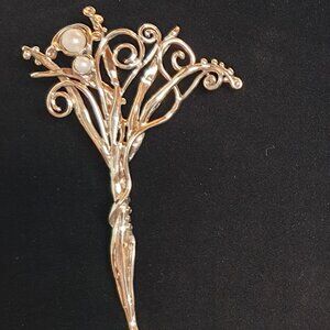 Israel Designer Hagit Gorali 925 Silver Brooch Pin with Pearls